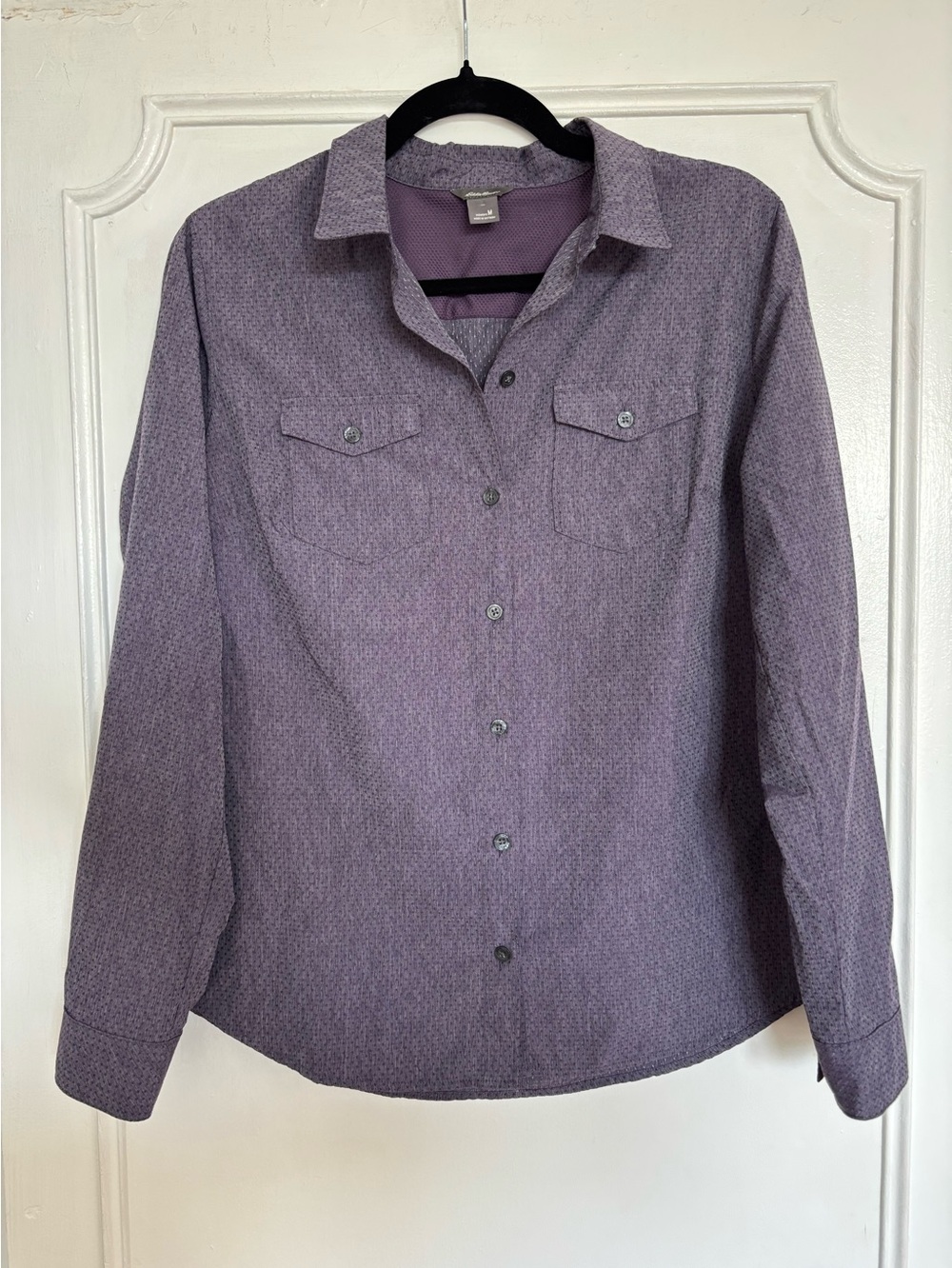 Eddie Bauer Travex Purple Micro-Print Hiking Travel Button Down Shirt Size M
